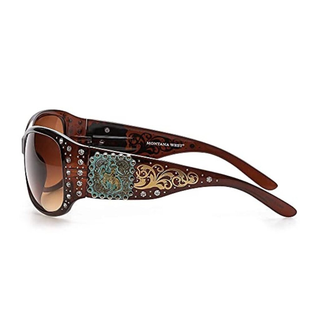 Montana West Sunglasses in Coffee w/Bucking Bronco Concho Accents - Picture 11 of 12